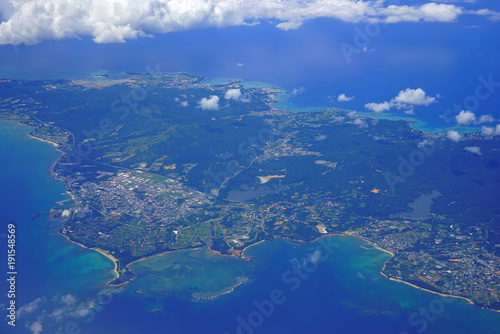 Aerial view of the island of Okinawa in the south of Japan