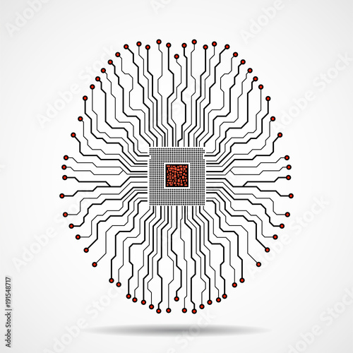 Abstract technological brain. Cpu. Circuit board. Vector