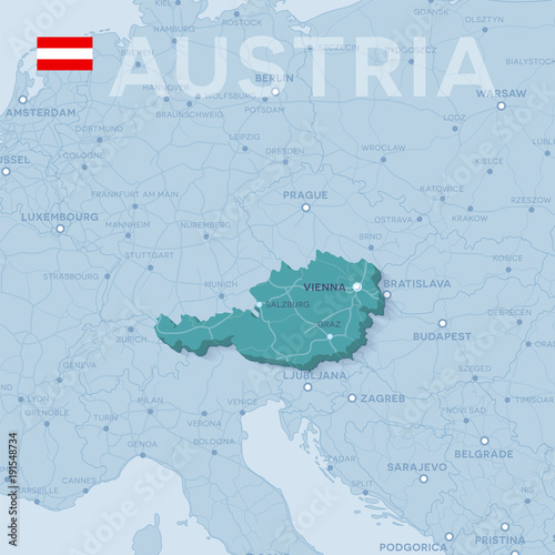 Map of cities and roads in Austria.