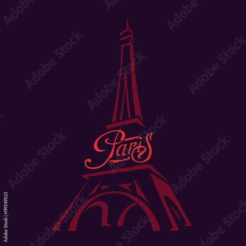 Vector image of the Eiffel Tower. Calligraphic writing of Paris.