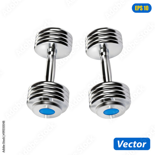 Collapsible dumbbells in a vector on a white background.Metal dumbbells with pancakes vector illustration.