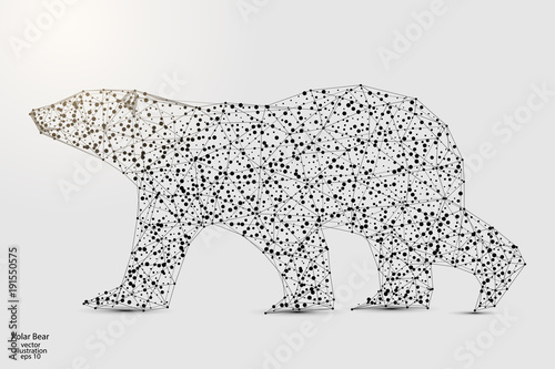 Polar bear is an abstract image of a polygonal triangle model.Starry sky. Low poly design. Vector EPS 10.