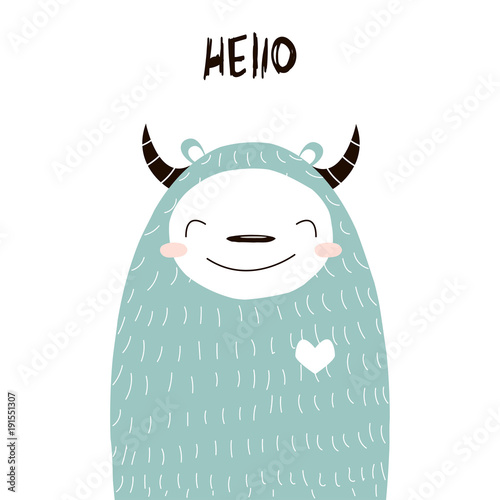 Funny yeti with quote. Vector hand drawn illustration.