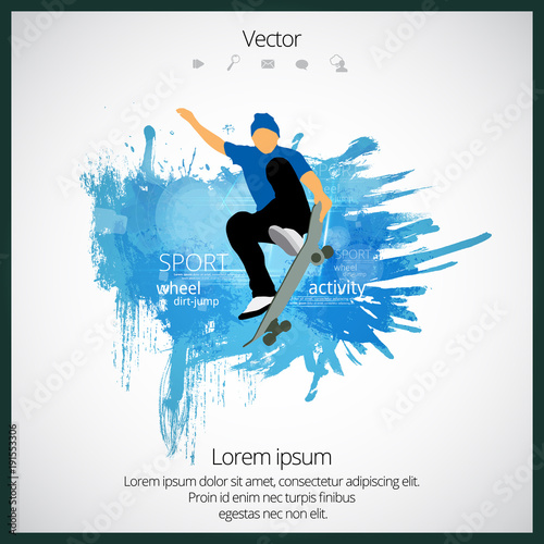 Skateboarder jump, sport background