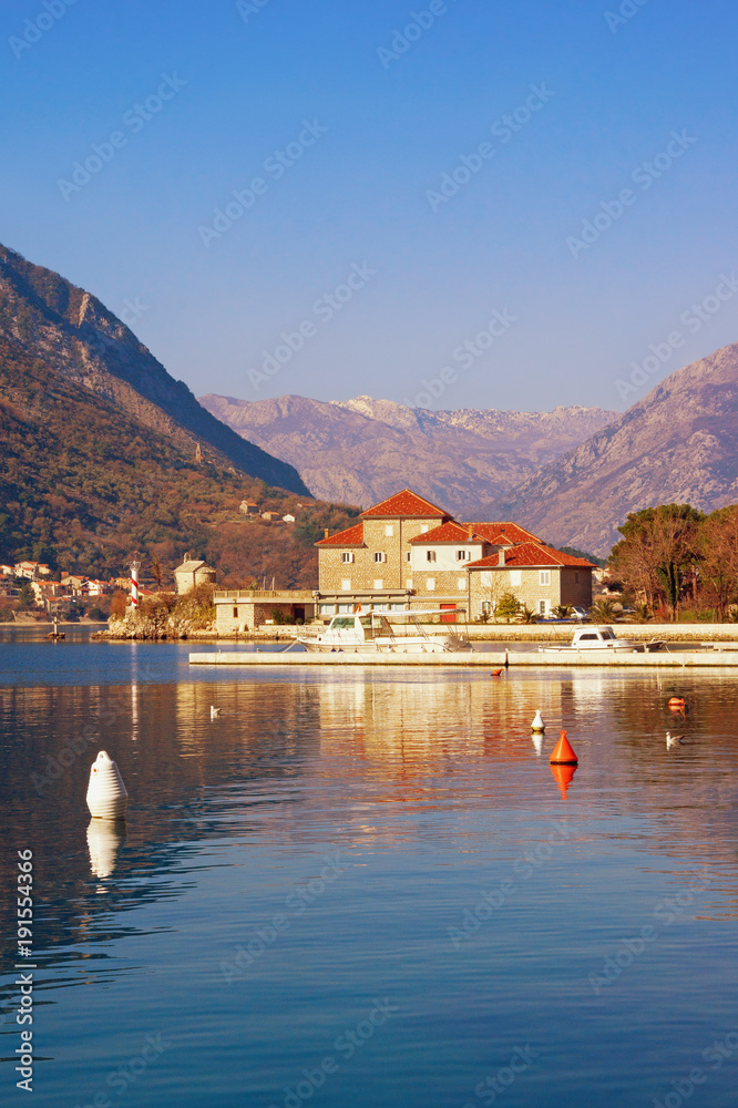 Fototapeta premium Winter day in Montenegro. View of Bay of Kotor near Dobrota town
