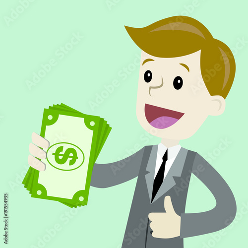 Businessman holds money in his hand and has profit. Succsessful business. Payments photo