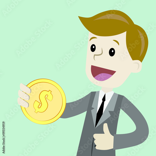 Business, success businessman, money, pop art retro style, Cartoon illustration, dollar photo