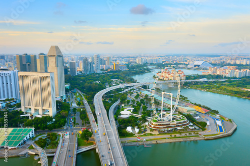  Singapore skyline, Ferries Wheel, aerial