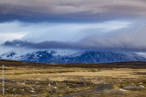 Snowy Mountains across from Tundra in the Icelandic Wilderness