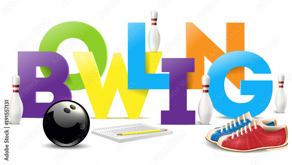 Bowling objects. Bowling word Vector clip art illustration. Bowling objects. Bowling word Vector clip art illustration.