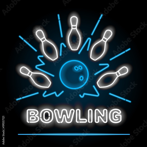 Bowling neon sigh. Vector clip art illustration.