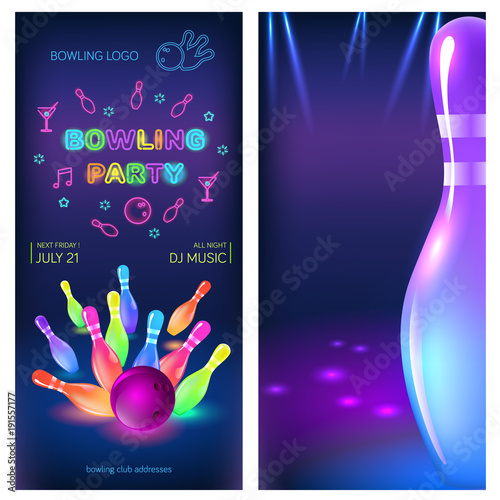 Bowling party flyer template. Vector clip art illustration.