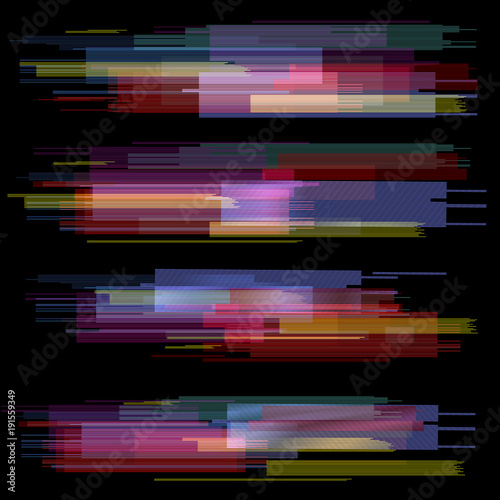 Glitch elements set. Digital pixel noise color abstract design. Video game glitch. Glitches collection. Grunge background.