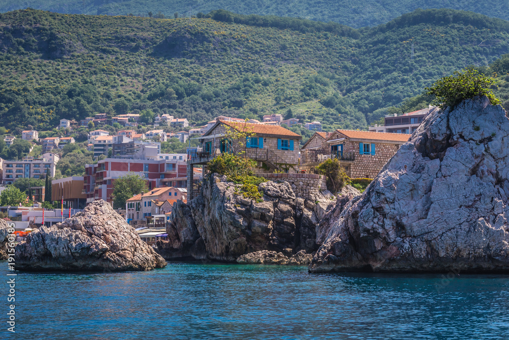 View from sea on Przno, small resort village near Budva, montenegro