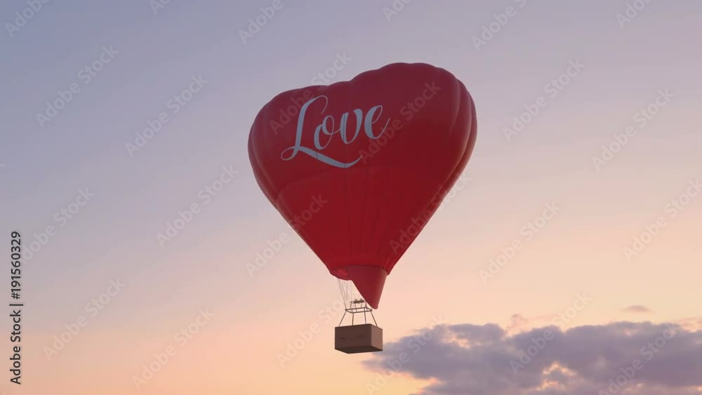 Hot air balloon in the shape of heart. Love, Valentine's Day, Romantic, Wedding or Birthday background 
