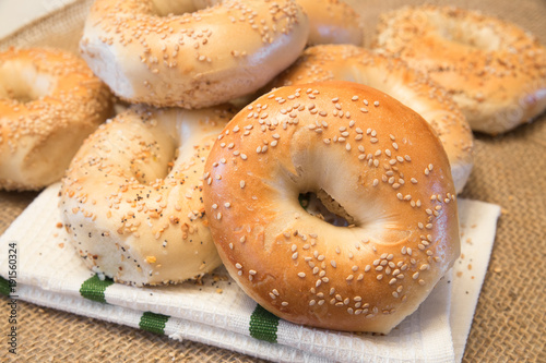 Authentic New York Style bagels with sesame seeds
