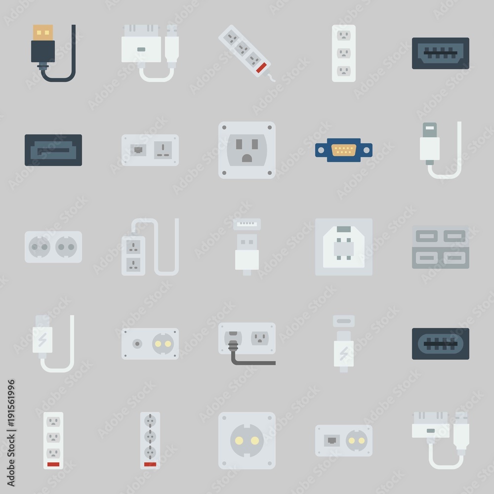 icons set about Connectors Cables. with usb, usb cable, sata, vga and socket icons set about Connectors Cables. with usb, usb cable, sata, vga and socket
