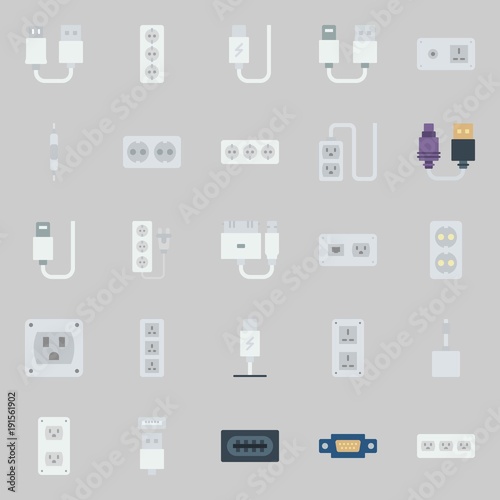 icons set about Connectors Cables. with usb cable, socket, usb, vga and volume controller
