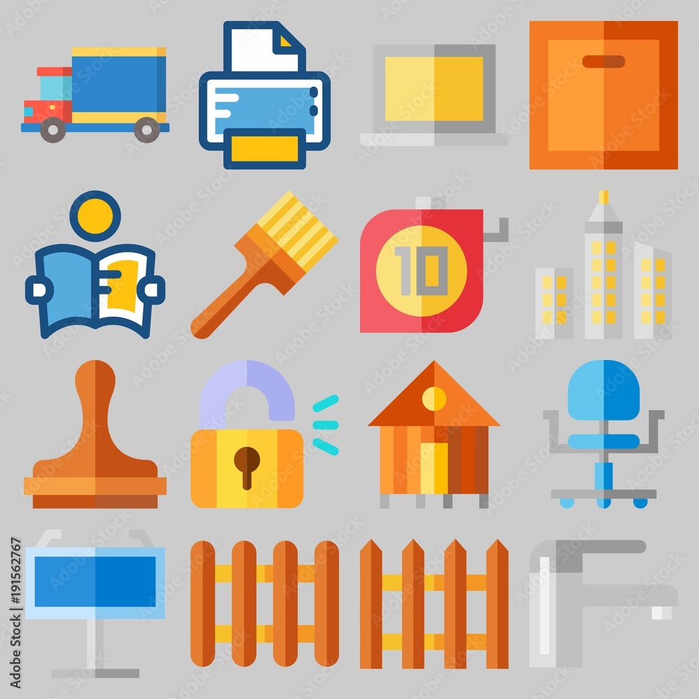 Icon set about Real Assets with keywords studying, tools and utensils, maps and flags, measuring, printer and picket Icon set about Real Assets with keywords studying, tools and utensils, maps and flags, measuring, printer and picket