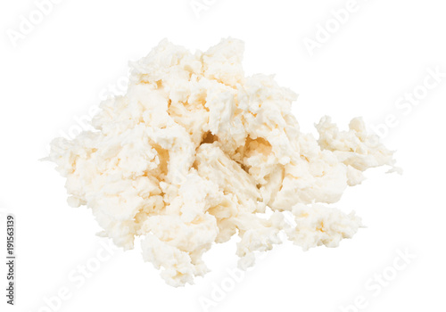 Cottage cheese (curd) heap, isolated on white