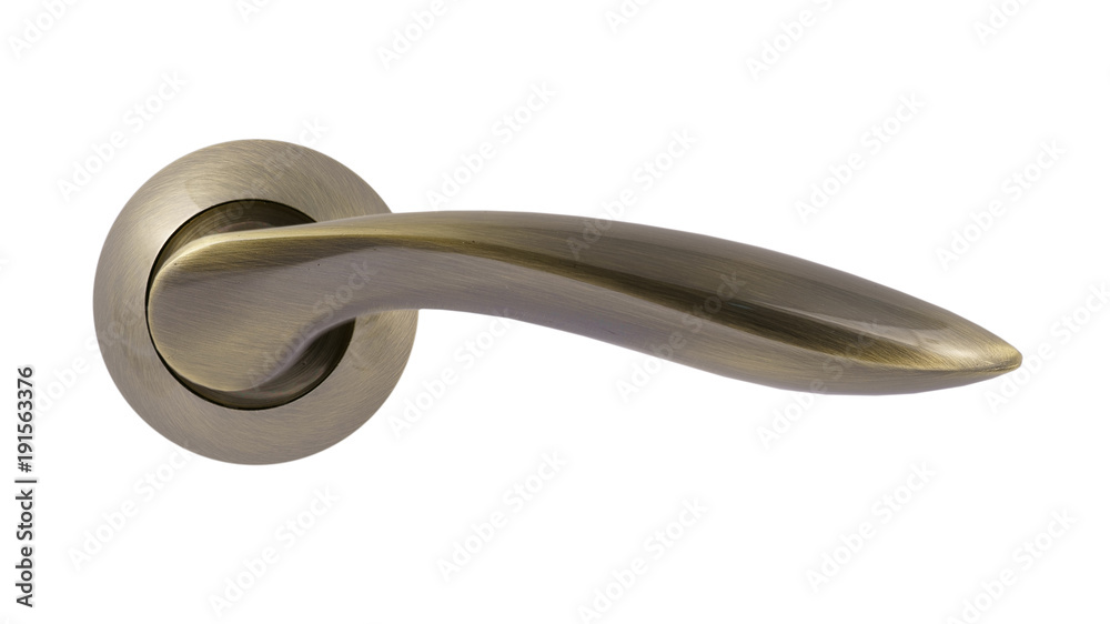 Door handle of bronze on a white background front view