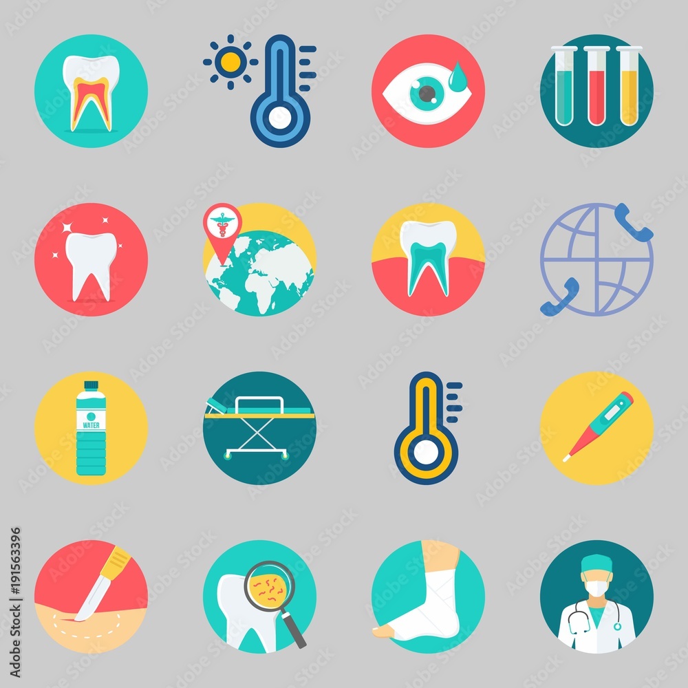Icons set about Medical. with sprain, surgery and tooth Icons set about Medical. with sprain, surgery and tooth