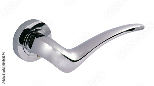 Door handle of silver on a white background side view
