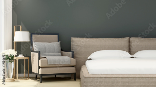 Bedroom and living area in hotel or home on sunshine day - Interior simple design - 3D Rendering