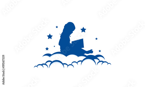 Reading logo designs, Kids Reaching dreams logo, Girl Reading Sitting in Cloud logo designs concept