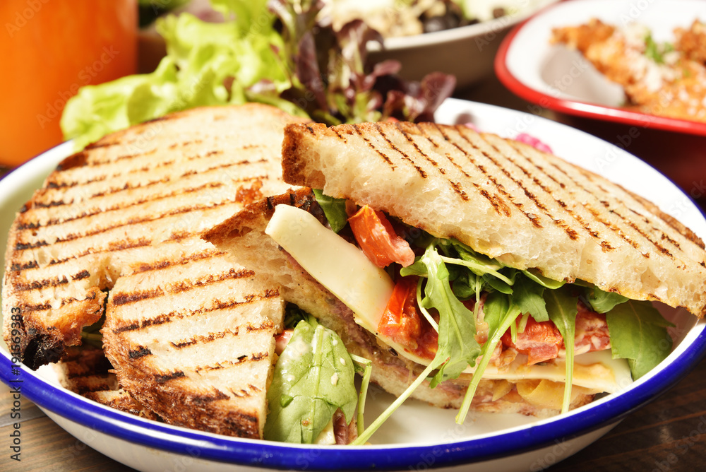 Beef panini with cheese and sesame leaves Beef panini with cheese and sesame leaves