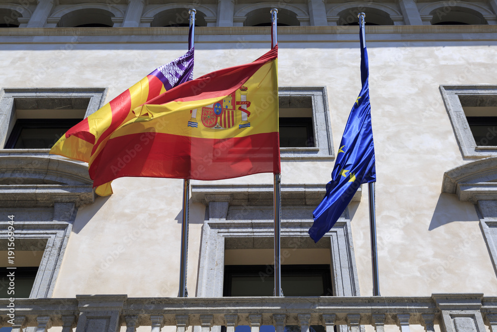 Europe, Spain, Balearic islands. Mallorca. Flags.