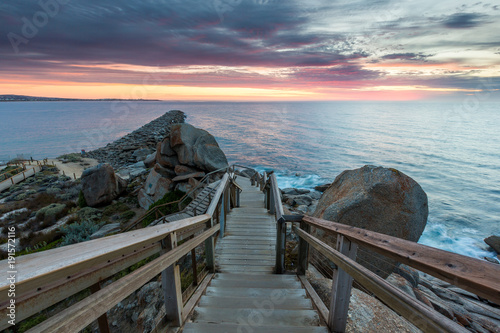 The staircase on Granite Island leading down to the jetty and breakwater in Victor Harbour, South Australia, Australia on 8th February, 2018 photo