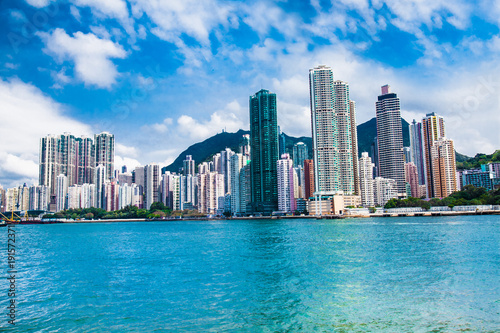 Photography Hong Kong City skyline at sunrise day. China