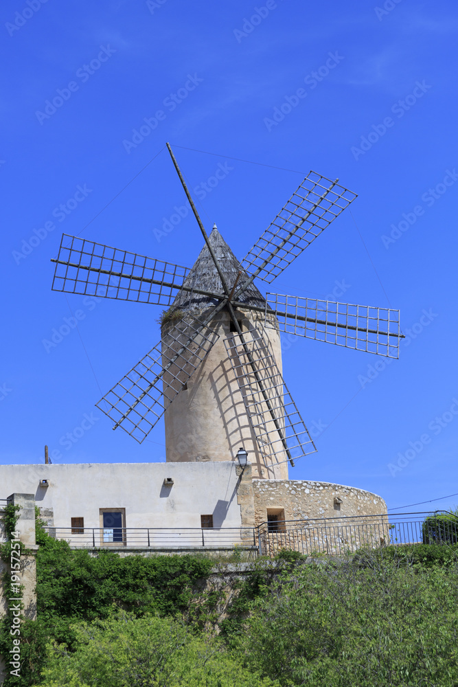 Europe, Spain, Balearic Islands, Mallorca. Palma.  Windmill.
