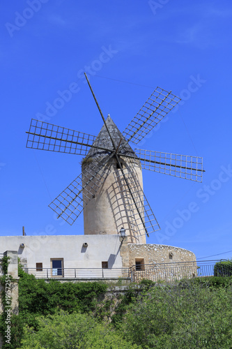 Europe, Spain, Balearic Islands, Mallorca. Palma. Windmill.