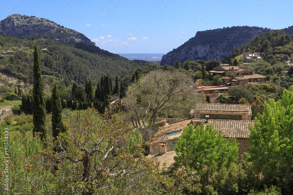 Europe, Spain, Balearic Islands, Mallorca, Valldemossa. The Royal Carthusian Monastery, Real Cartuja. View from grounds.