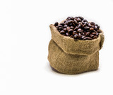 Coffee beans in a sack.