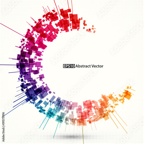 Abstract vector background element. Multicolored rectangle shapes arranged around center point.