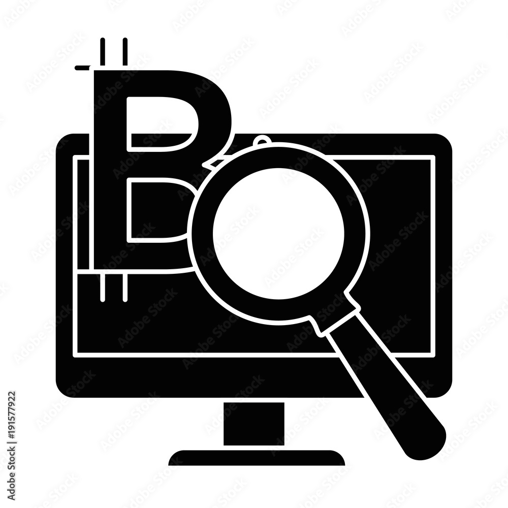 monitor computer with magnifying glass and bitcoin symbol vector illustration design monitor computer with magnifying glass and bitcoin symbol vector illustration design