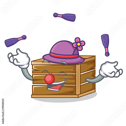Juggling crate mascot cartoon style