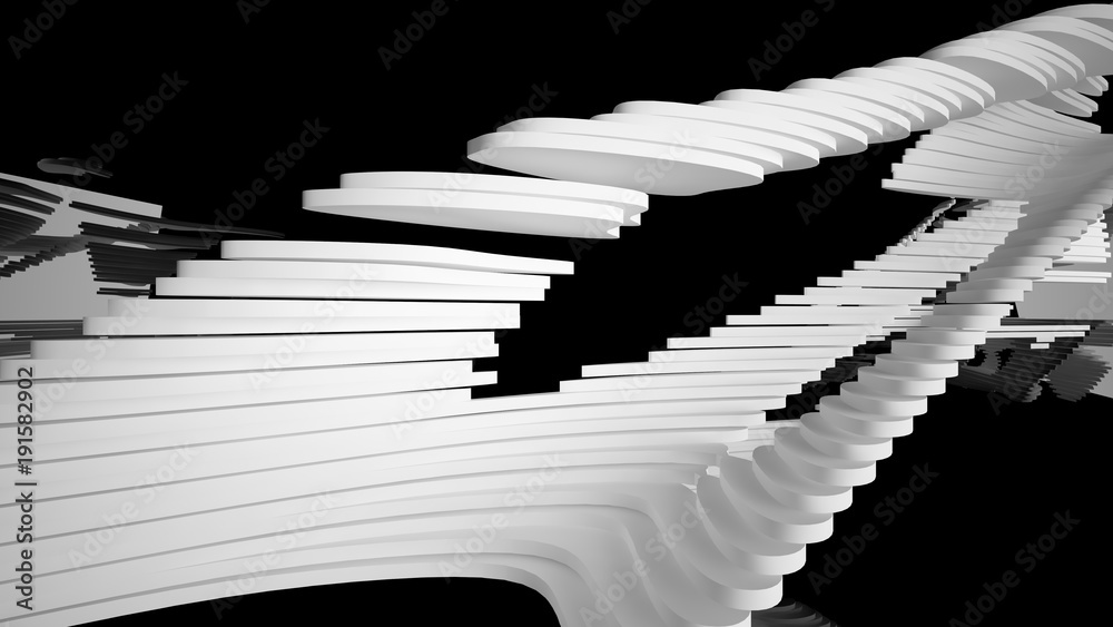 Naklejka premium Abstract white and black parametric interior with window. 3D illustration and rendering.