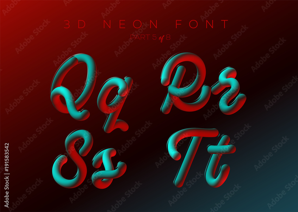 3D Neon Led Font. Liquid Matte Rounded Type. Neon Bubble Typeset with ...