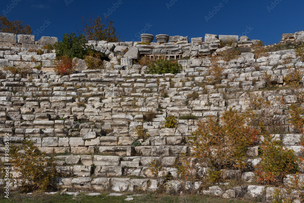 Ruins of the ancient town Diokaisareia in Uzuncaburc village, Turkey