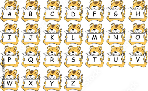 cartoon animals hold alphabet set