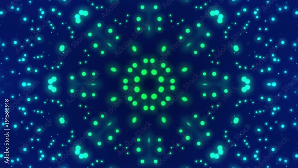 Stylized Data Snowflake Kaleidoscopic Particle Field Animated Looping Background