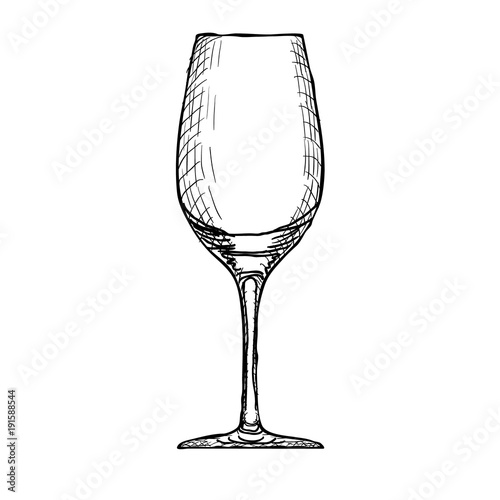 Hand Drawn Engraved Wineglass on White Background. Vector