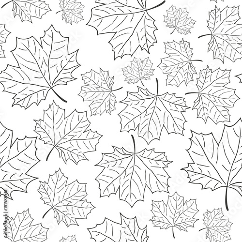 Hand Drawn Maple Leaf Seamless Pattern. Vector © idimair