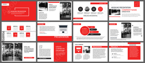 Red presentation templates for slide show background. Infographic elements for business annual report, flyer, corporate marketing, leaflet, brochure and banner.