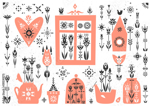 Vector spring poster in folk scandinavian style.