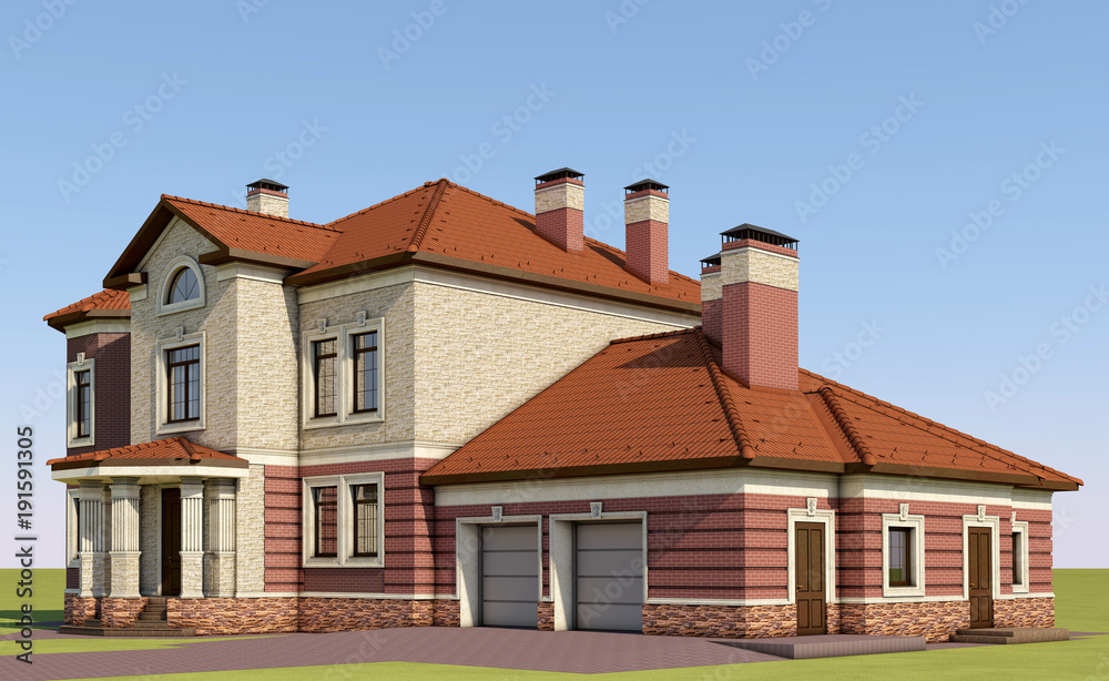 House with a decor of an artificial stone